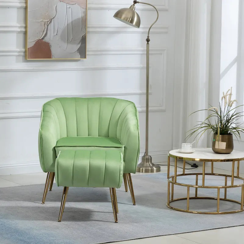 Fauteuil d'appoint capitonné en velours avec pouf – 28.94 x 28.94 x 28.94