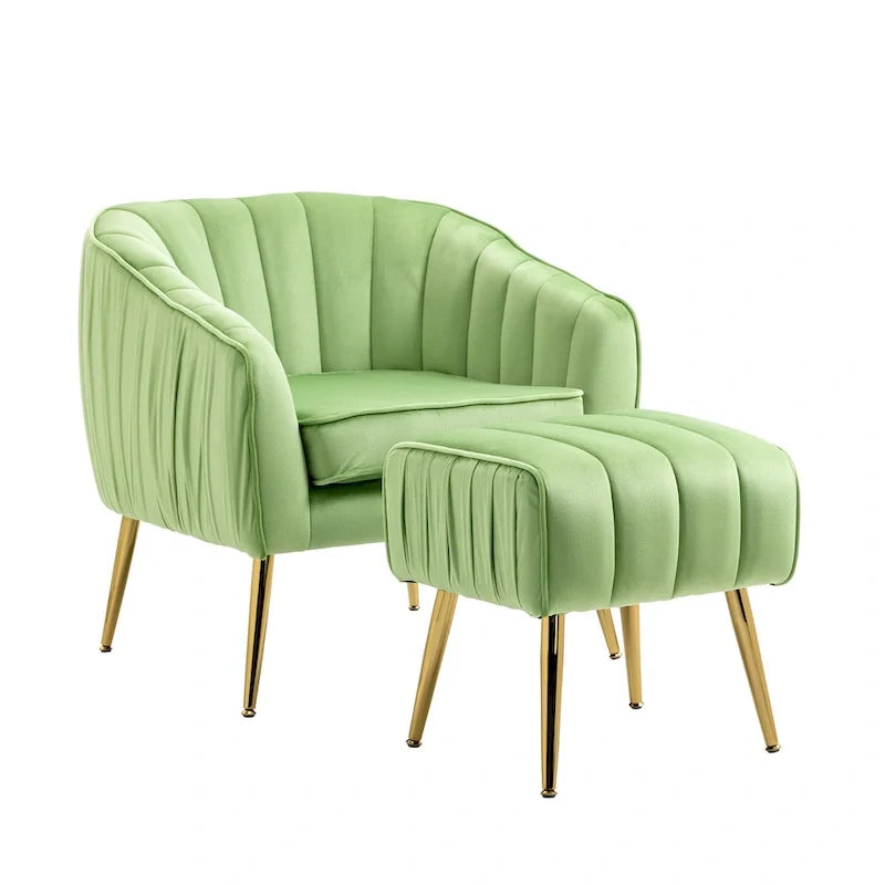 Velvet Tufted Accent Chair with Ottoman - 28.94 x 28.94 x 28.94