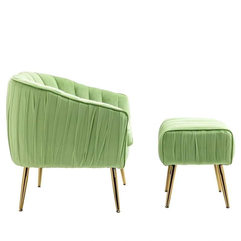Fauteuil d'appoint capitonné en velours avec pouf – 28.94 x 28.94 x 28.94