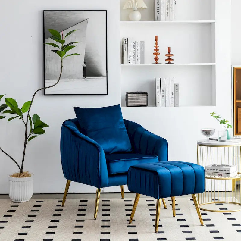 Fauteuil d'appoint capitonné en velours avec pouf – 28.94 x 28.94 x 28.94