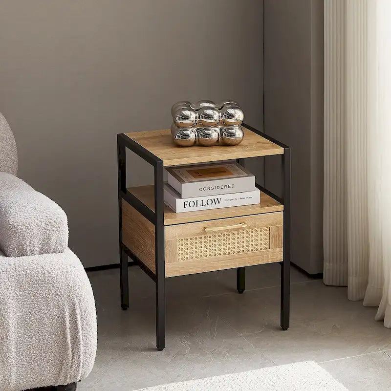 Comodino in Rattan con 1 Cassetto