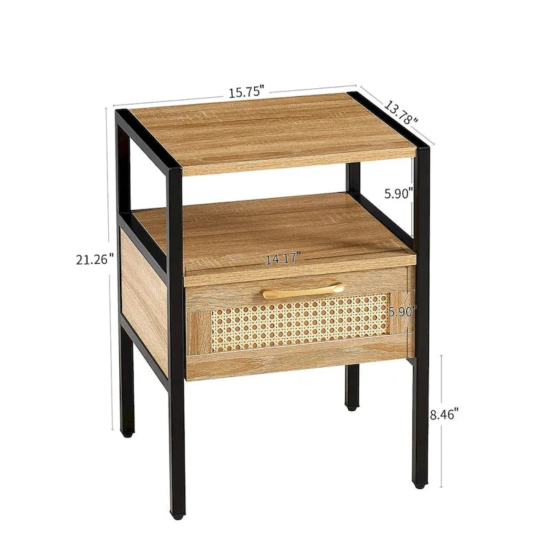 Comodino in Rattan con 1 Cassetto