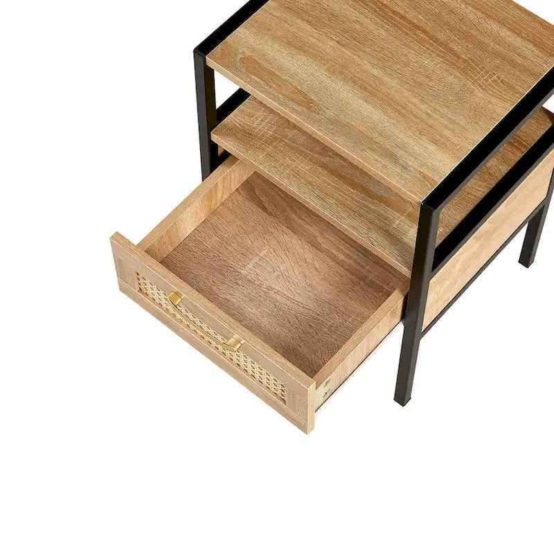Comodino in Rattan con 1 Cassetto