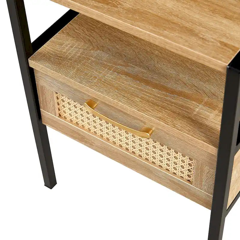Comodino in Rattan con 1 Cassetto