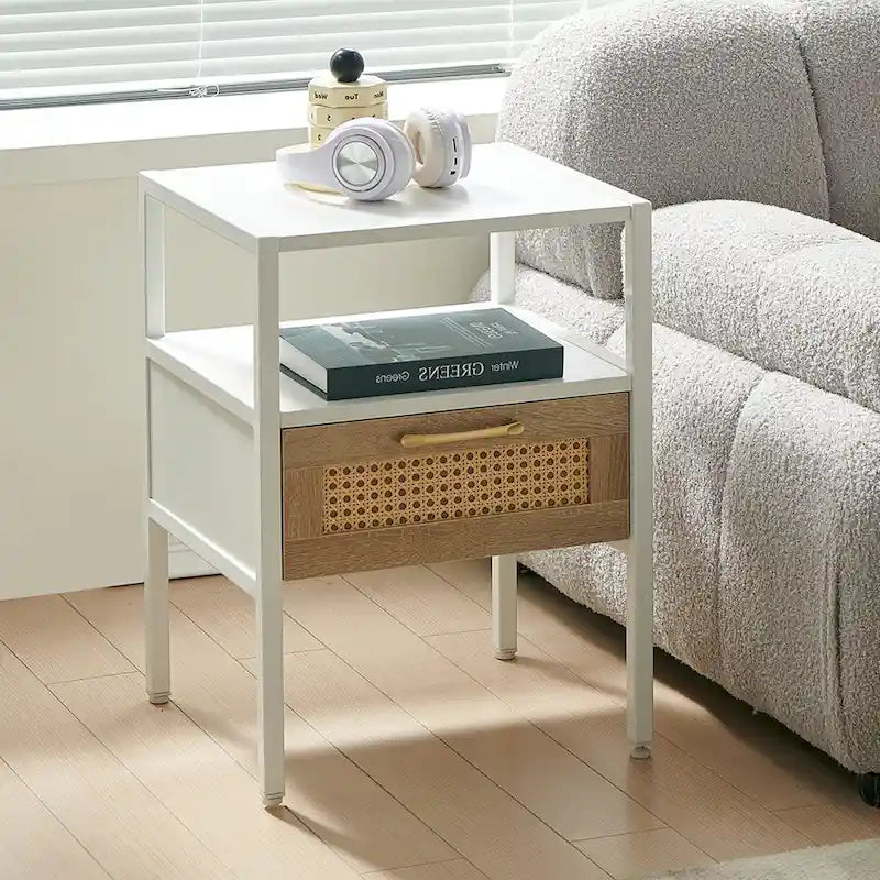 Comodino in Rattan con 1 Cassetto
