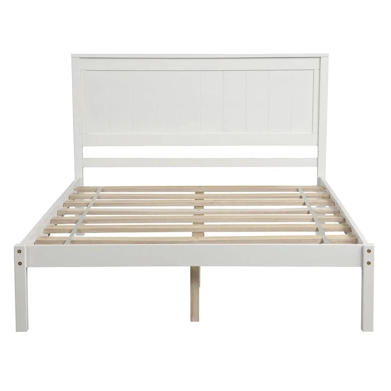 Struttura Letto a Piattaforma Perfettamente Semplice con Supporto a Doghe in Legno e Testiera Integrata, Realizzata in Pino