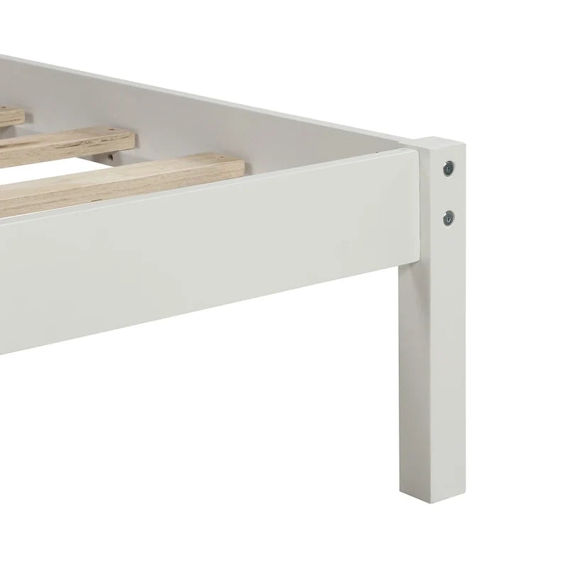 Struttura Letto a Piattaforma Perfettamente Semplice con Supporto a Doghe in Legno e Testiera Integrata, Realizzata in Pino