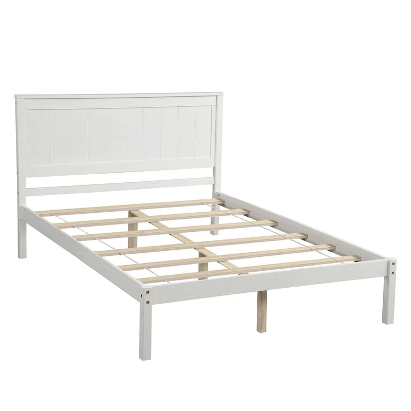Struttura Letto a Piattaforma Perfettamente Semplice con Supporto a Doghe in Legno e Testiera Integrata, Realizzata in Pino
