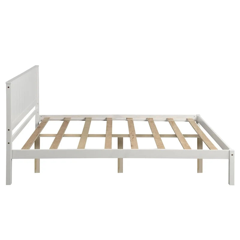 Struttura Letto a Piattaforma Perfettamente Semplice con Supporto a Doghe in Legno e Testiera Integrata, Realizzata in Pino