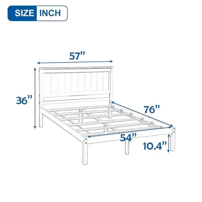 Struttura Letto a Piattaforma Perfettamente Semplice con Supporto a Doghe in Legno e Testiera Integrata, Realizzata in Pino