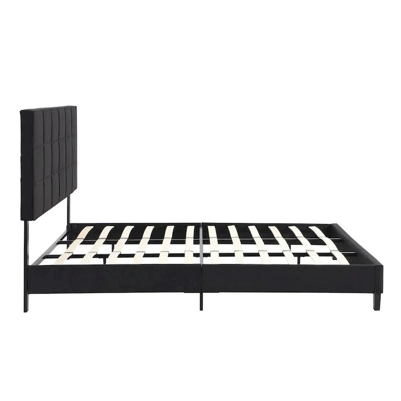 Lit plate-forme capitonné en lin noir format King Size