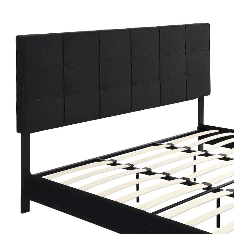 Lit plate-forme capitonné en lin noir format King Size