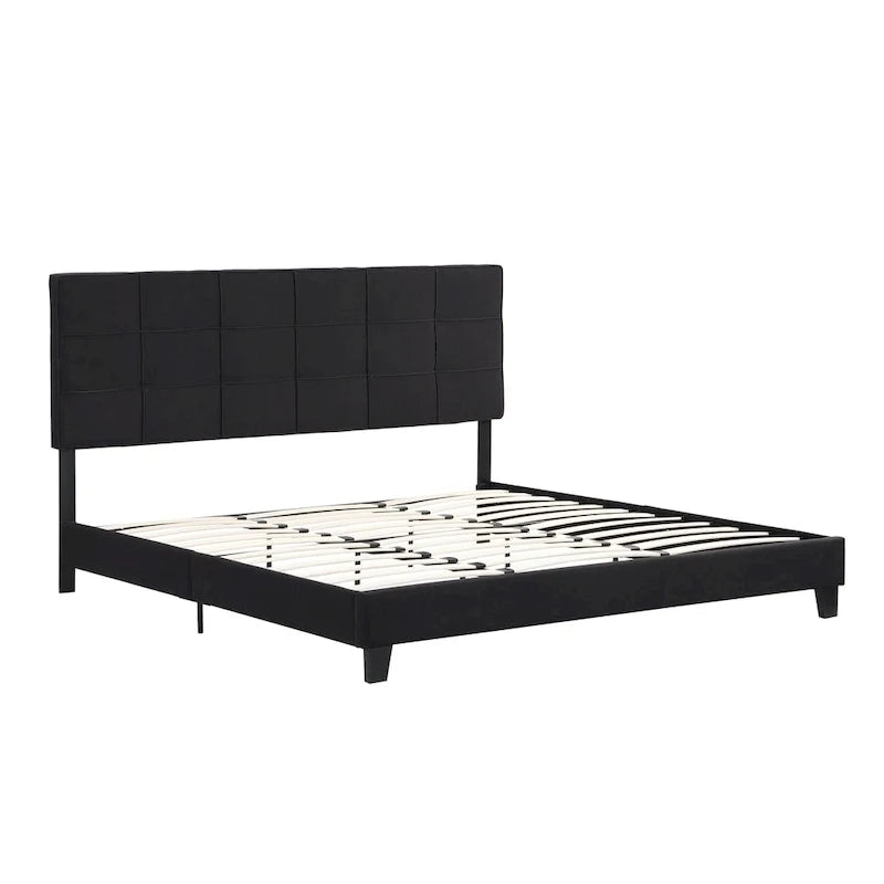 Lit plate-forme capitonné en lin noir format King Size