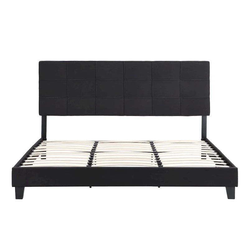 Lit plate-forme capitonné en lin noir format King Size