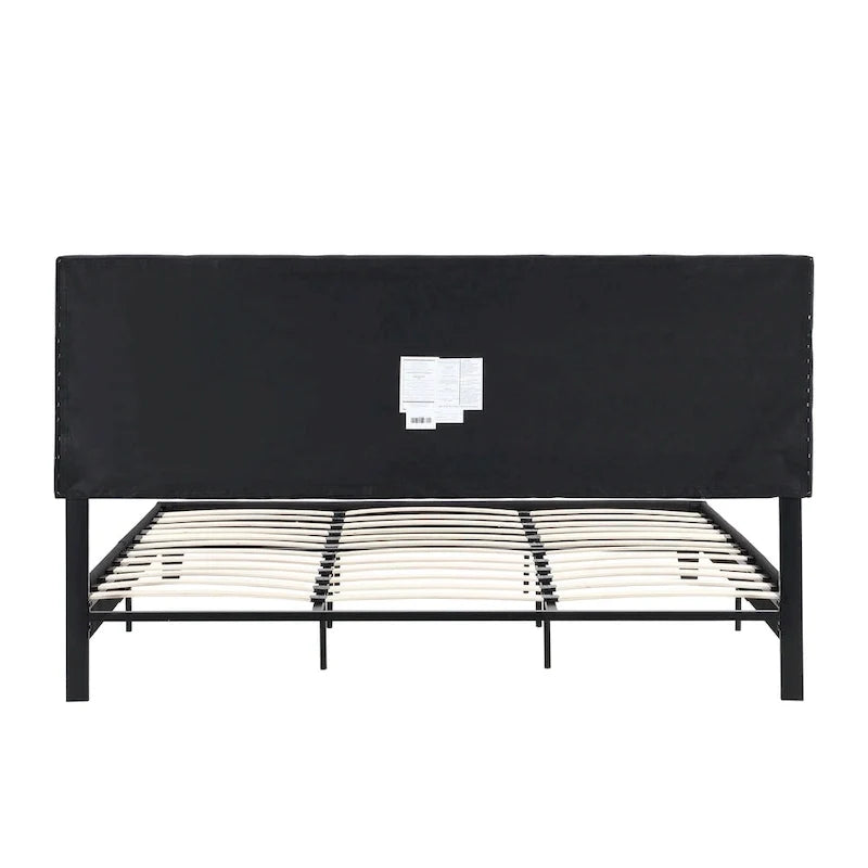 Lit plate-forme capitonné en lin noir format King Size