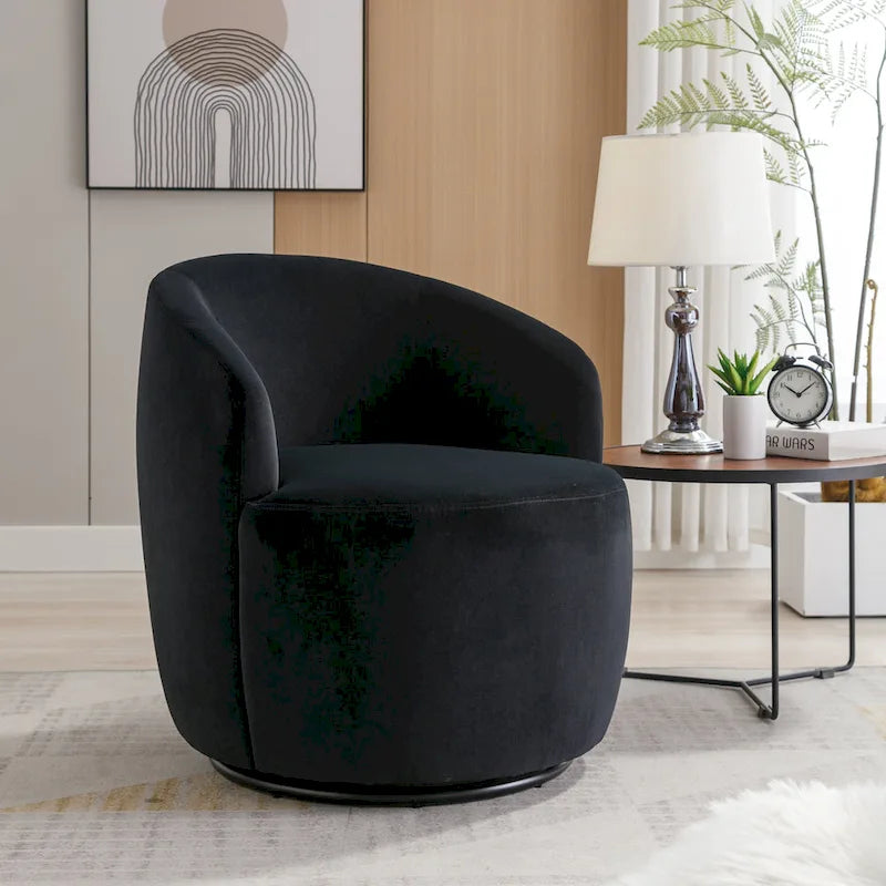 Fauteuil d'appoint pivotant en velours - 25,60 x 25,60 x 27,56