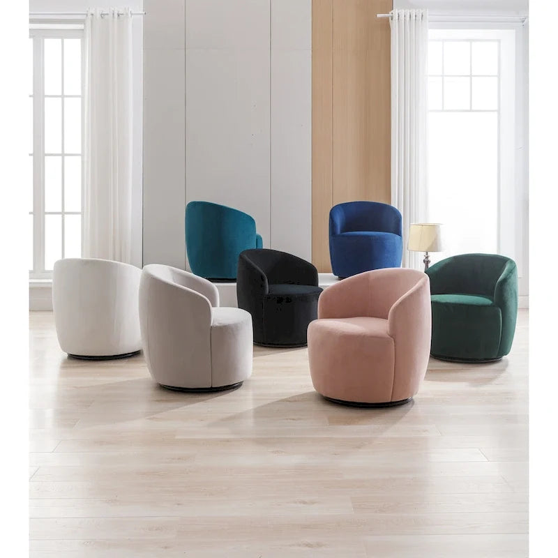 Fauteuil d'appoint pivotant en velours - 25,60 x 25,60 x 27,56