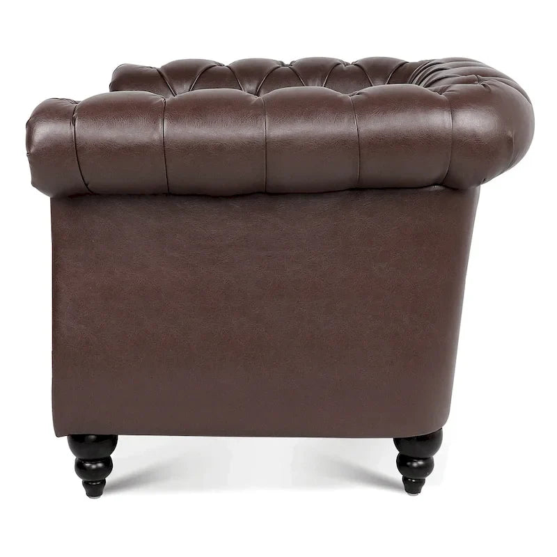Oversized Brown Faux Leather Tufted Sofa Chair - 32.09 x 38.98 x 28.35