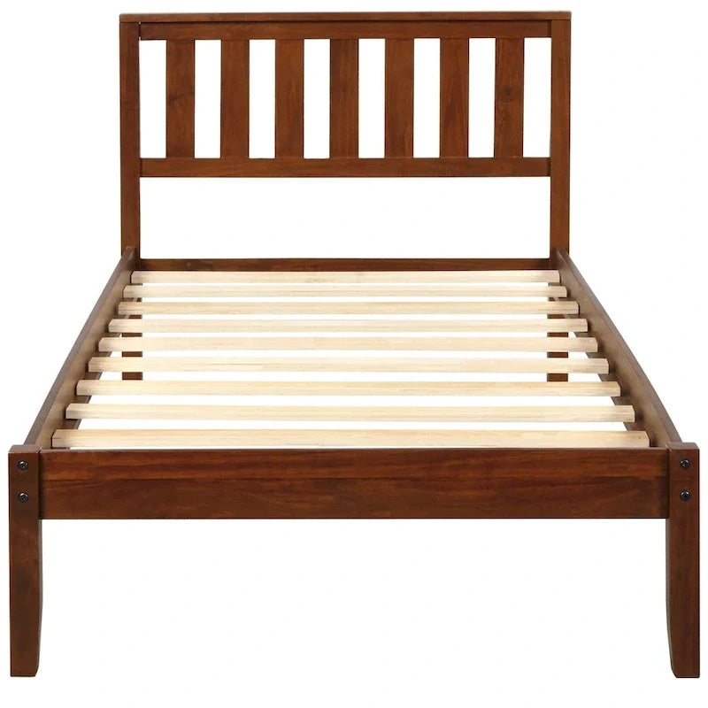 Lit plateforme en bois avec tête de lit/support à lattes en bois. Jumeau (Noyer)