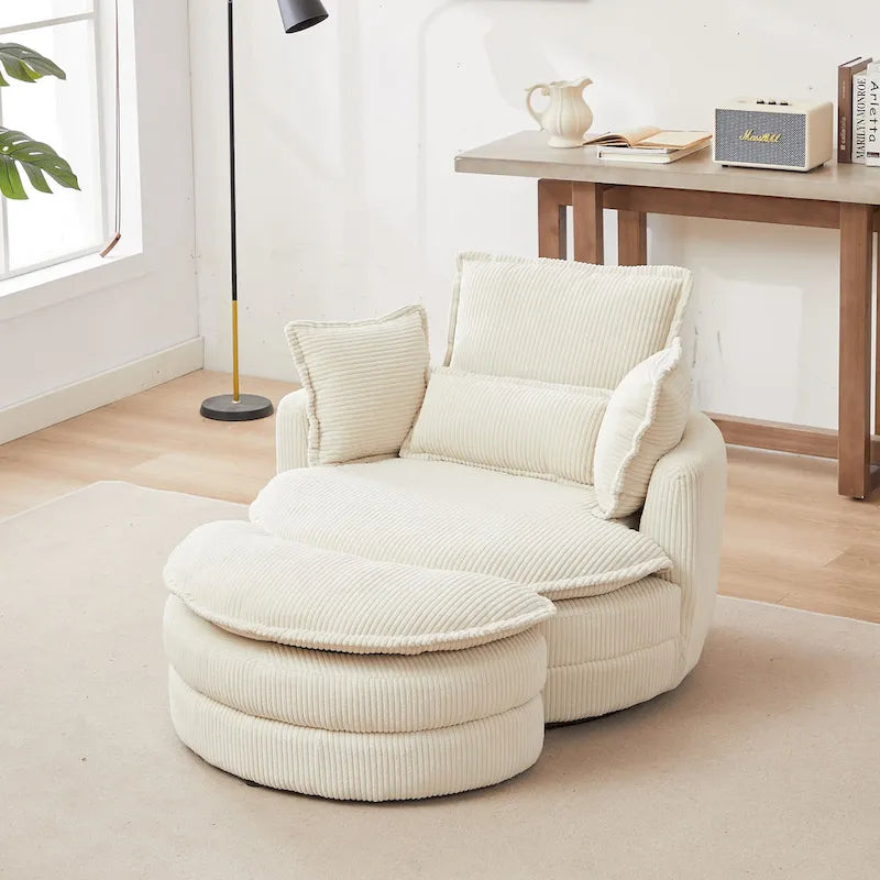 Oversized Swivel Barrel Chair with moon storage ottoman