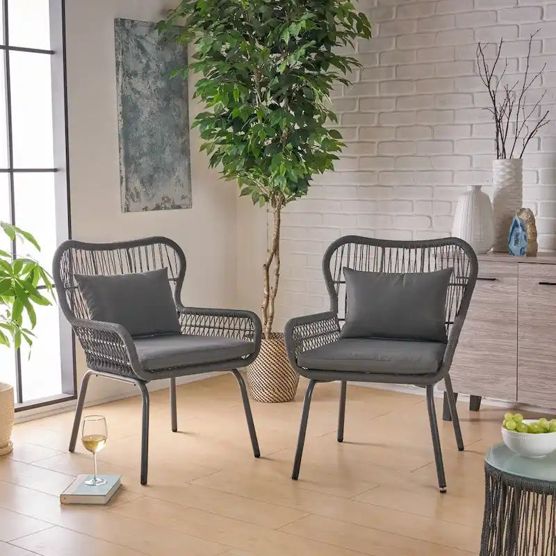 Chaises de club Tolovana d'intérieur en acier et corde avec coussins par Christopher Knight Home