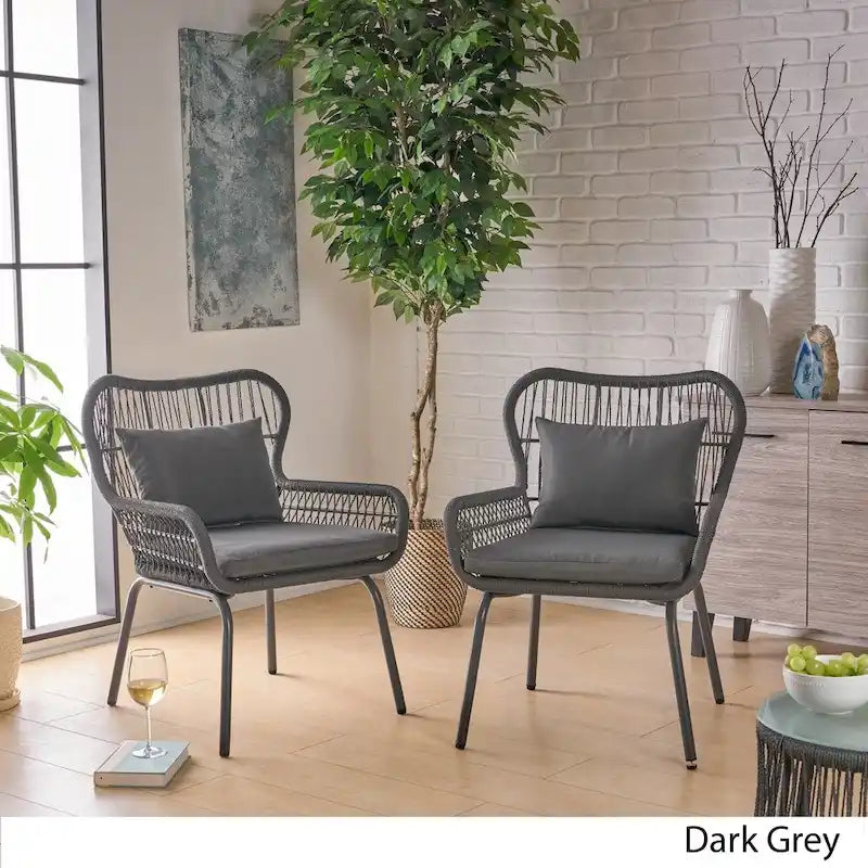 Chaises de club Tolovana d'intérieur en acier et corde avec coussins par Christopher Knight Home