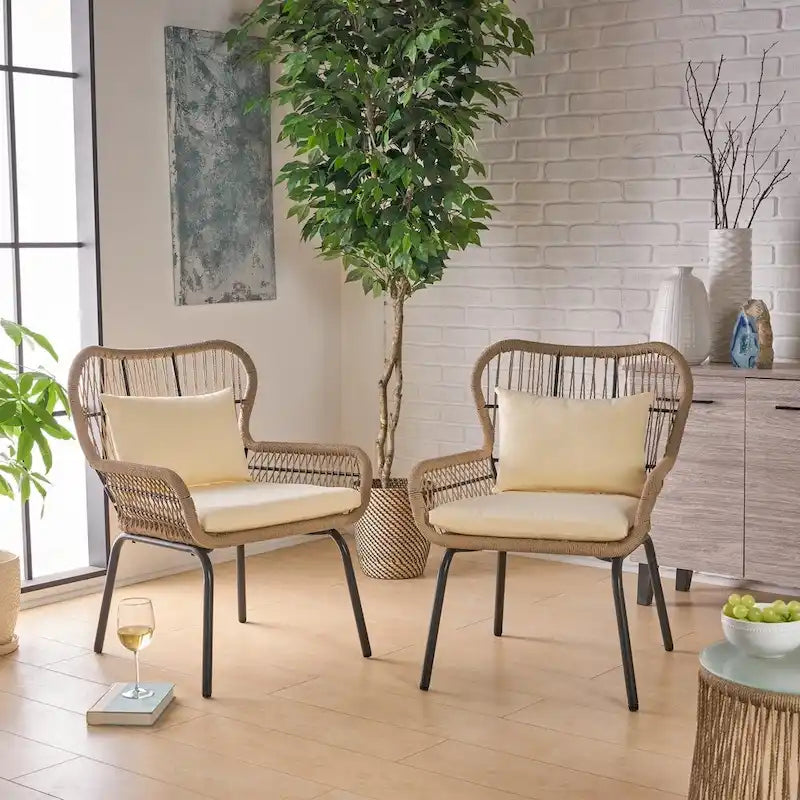 Chaises de club Tolovana d'intérieur en acier et corde avec coussins par Christopher Knight Home