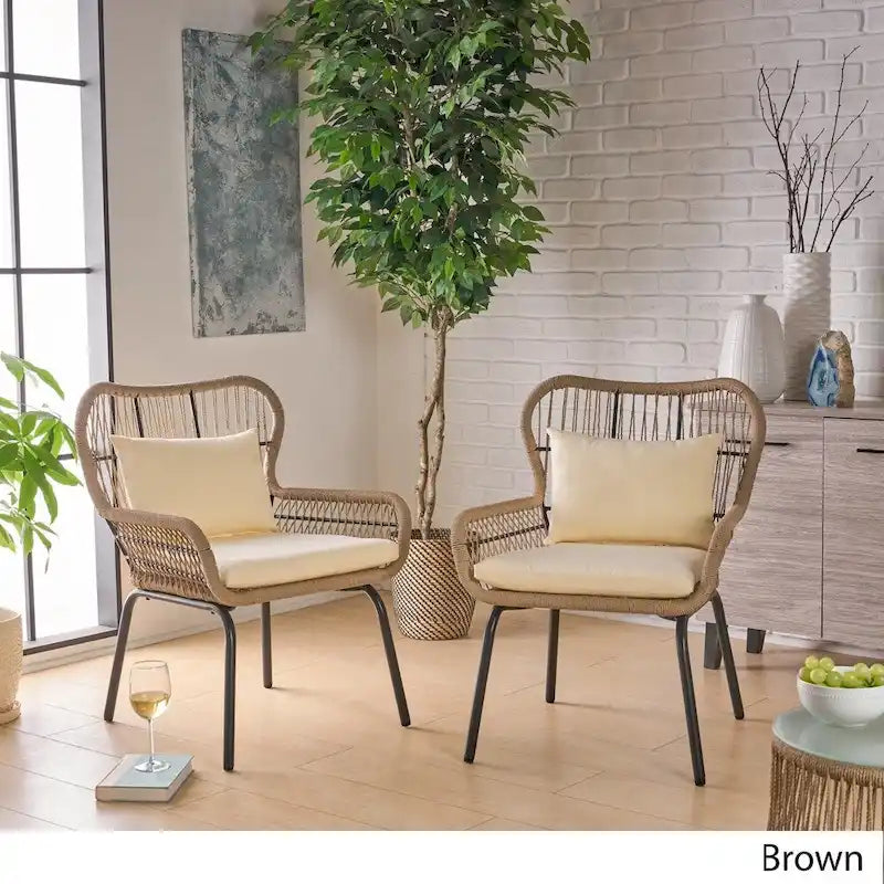 Chaises de club Tolovana d'intérieur en acier et corde avec coussins par Christopher Knight Home