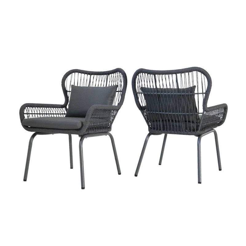 Chaises de club Tolovana d'intérieur en acier et corde avec coussins par Christopher Knight Home