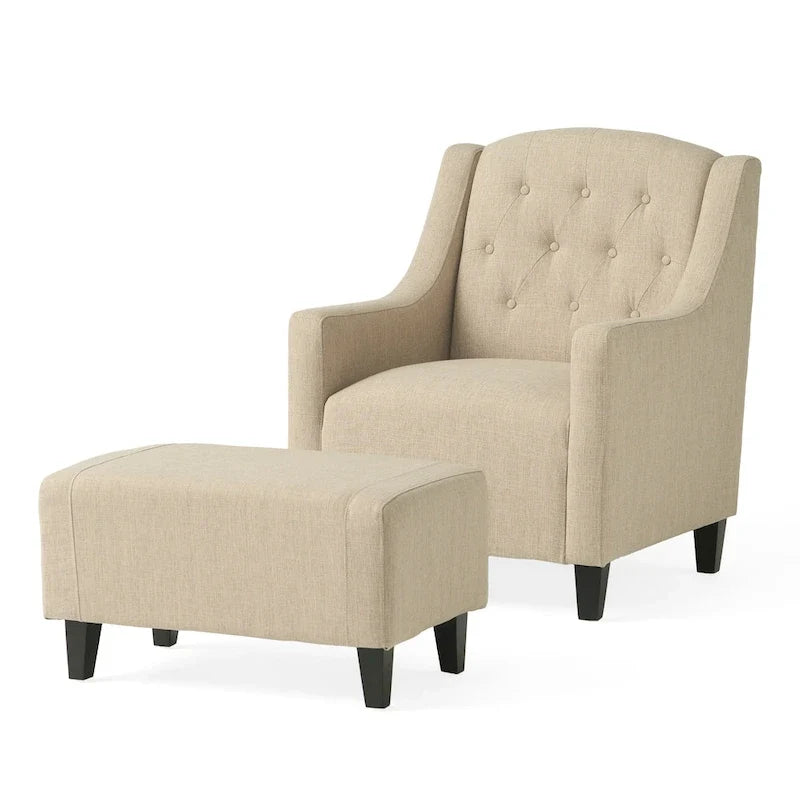 Fauteuil club en tissu touffeté beige clair Elaine avec ottoman par Christopher Knight Home