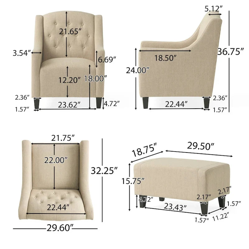 Fauteuil club en tissu touffeté beige clair Elaine avec ottoman par Christopher Knight Home