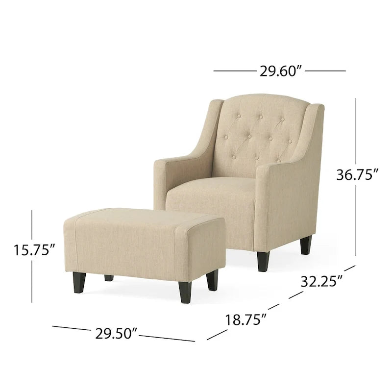 Fauteuil club en tissu touffeté beige clair Elaine avec ottoman par Christopher Knight Home