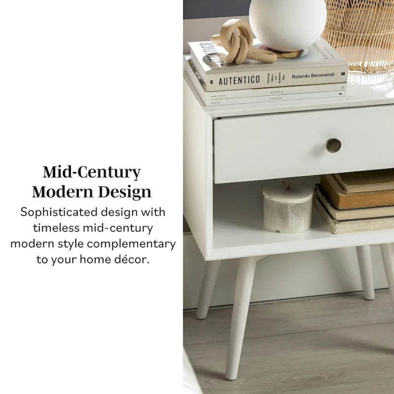 Table de chevet Middlebrook Mid-Century en bois massif avec 1 tiroir et 1 étagère