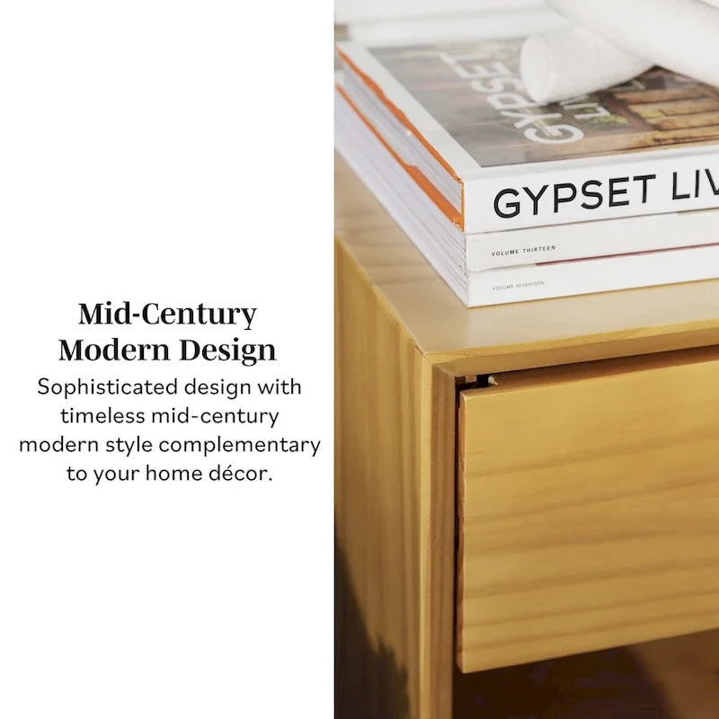 Table de chevet Middlebrook Mid-Century en bois massif avec 1 tiroir et 1 étagère