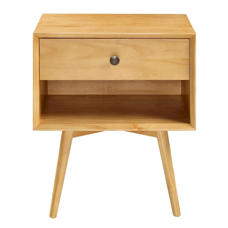 Table de chevet Middlebrook Mid-Century en bois massif avec 1 tiroir et 1 étagère