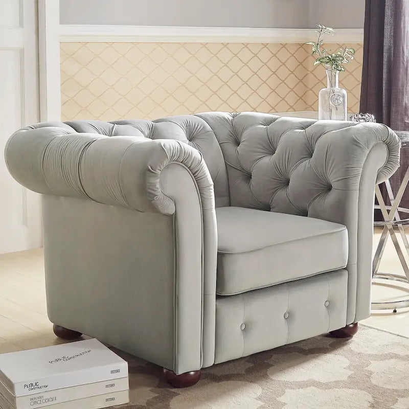 Fauteuil Chesterfield Gdansk à accoudoirs arrondis capitonnés