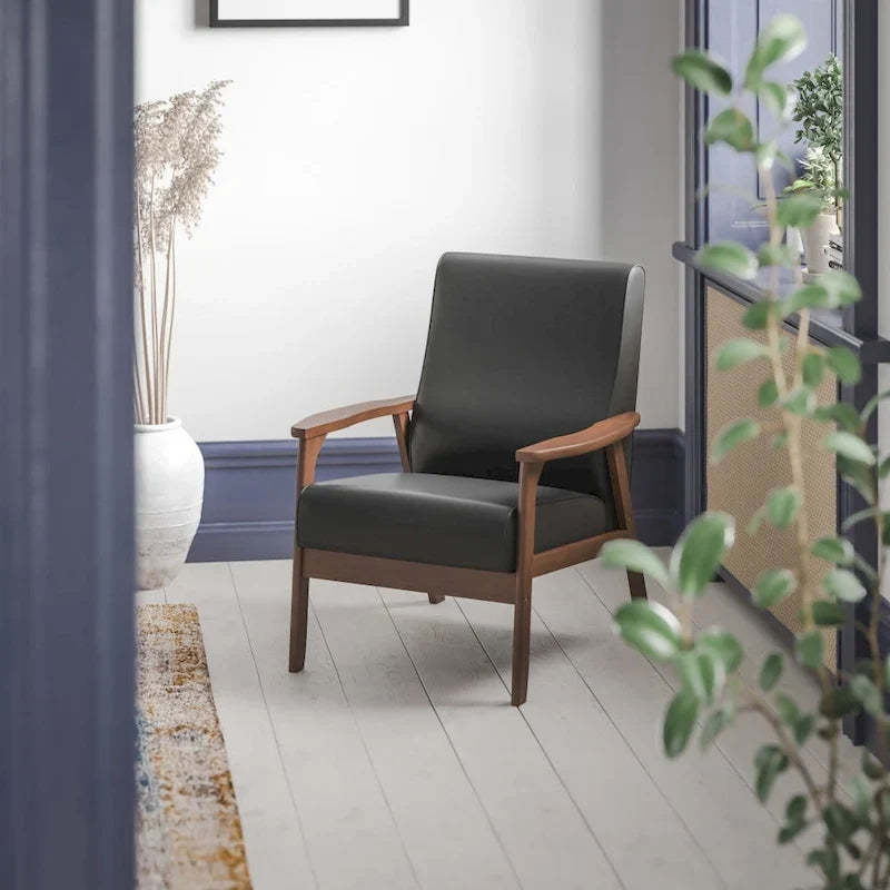Mid-Century Modern Arm Chair with Wooden Frame and Arms