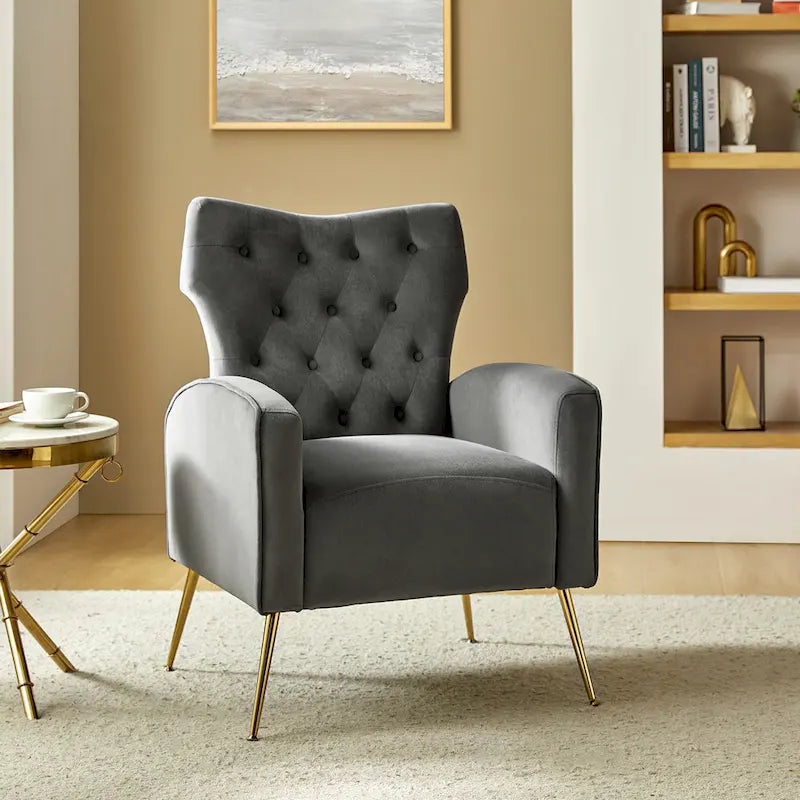 Abadiana Accent Tufted Chair with Metal Base by HULALA HOME