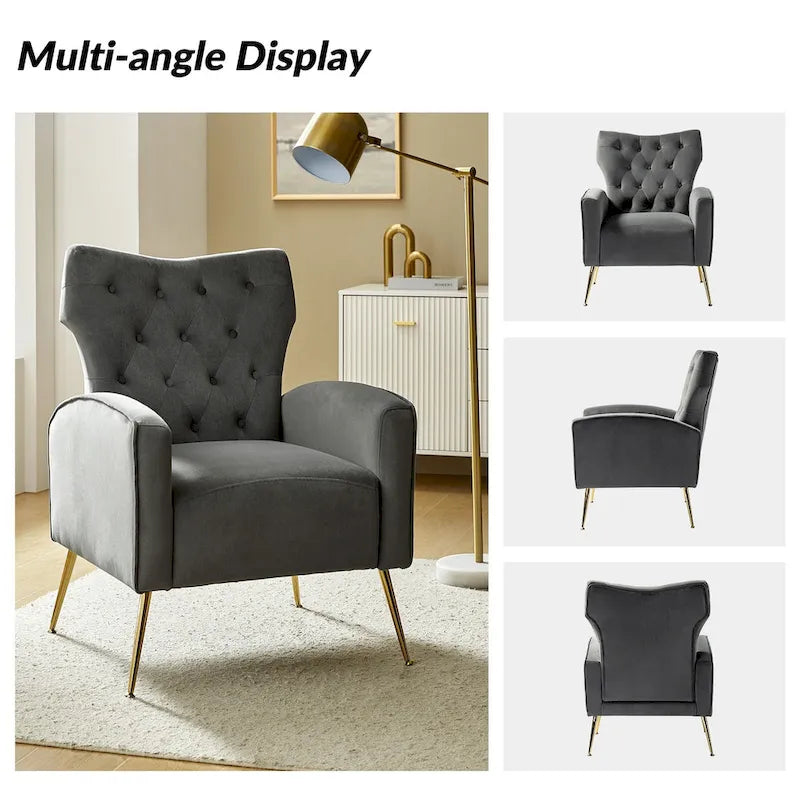 Abadiana Accent Tufted Chair with Metal Base by HULALA HOME