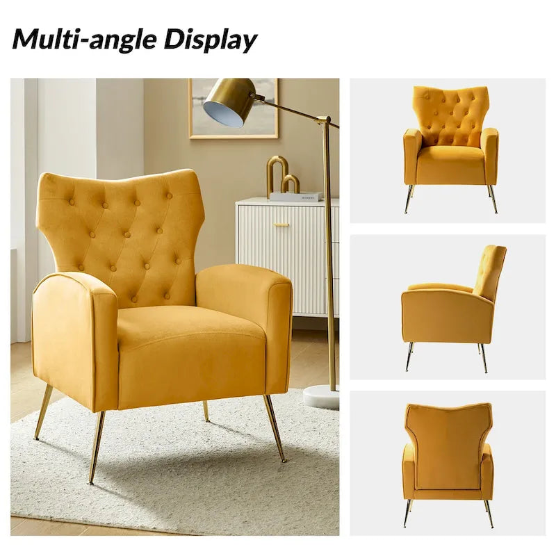 Abadiana Accent Tufted Chair with Metal Base by HULALA HOME