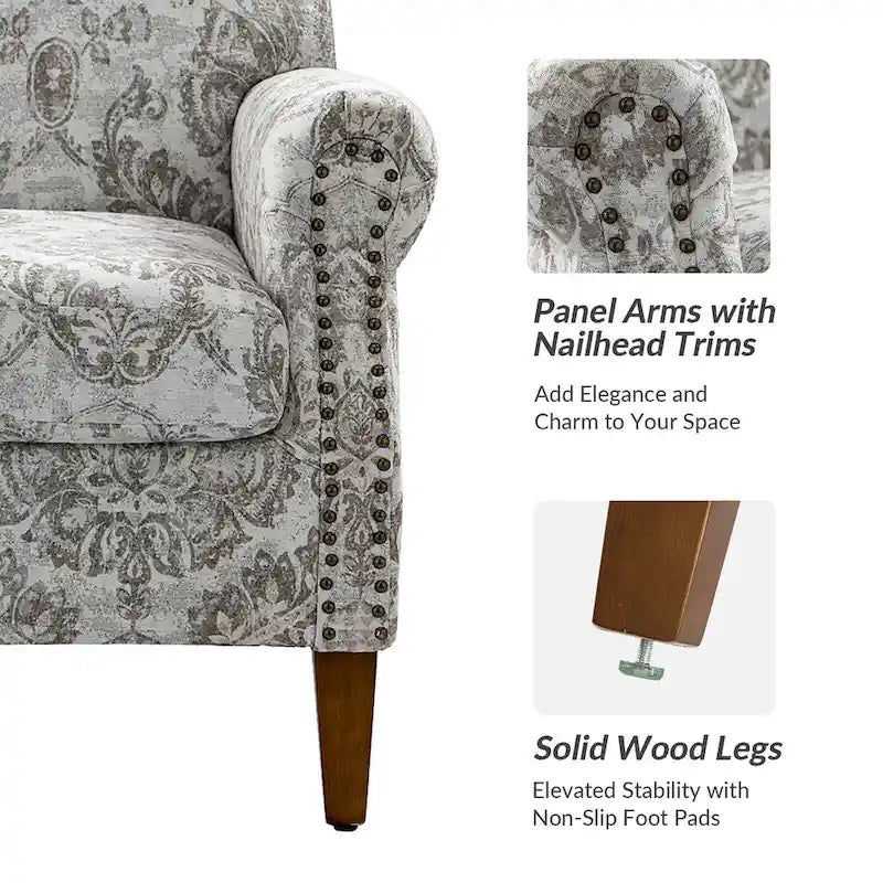 Fauteuil Giampiero en bois rembourré avec clous décoratifs par HULALA HOME