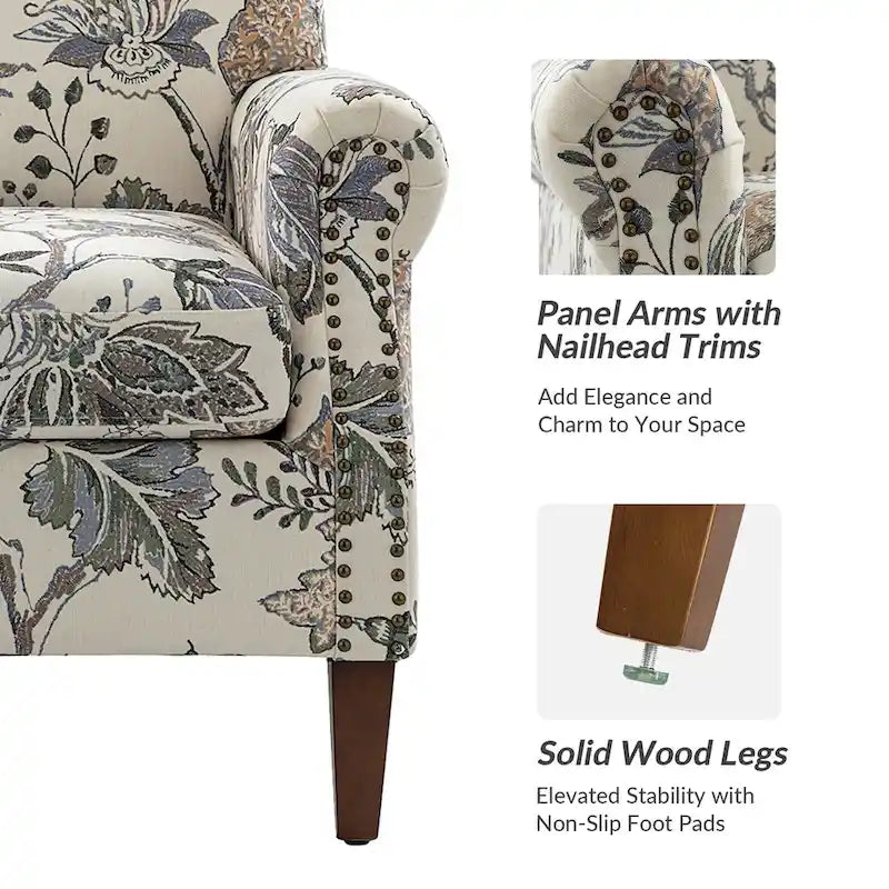 Fauteuil Giampiero en bois rembourré avec clous décoratifs par HULALA HOME