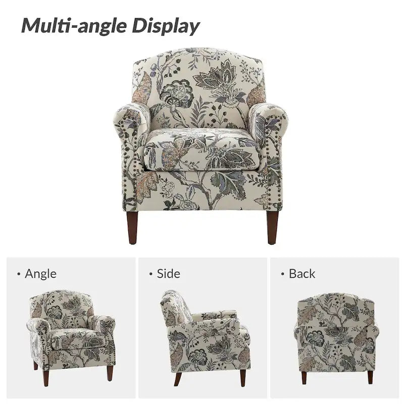 Fauteuil Giampiero en bois rembourré avec clous décoratifs par HULALA HOME
