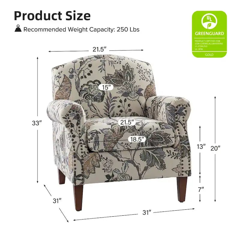 Fauteuil Giampiero en bois rembourré avec clous décoratifs par HULALA HOME