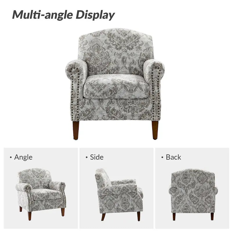 Fauteuil Giampiero en bois rembourré avec clous décoratifs par HULALA HOME