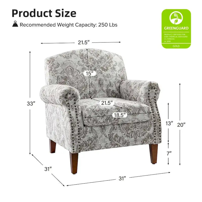 Fauteuil Giampiero en bois rembourré avec clous décoratifs par HULALA HOME