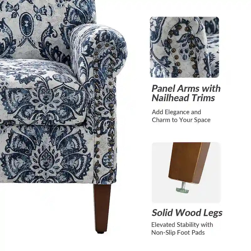 Fauteuil Giampiero en bois rembourré avec clous décoratifs par HULALA HOME