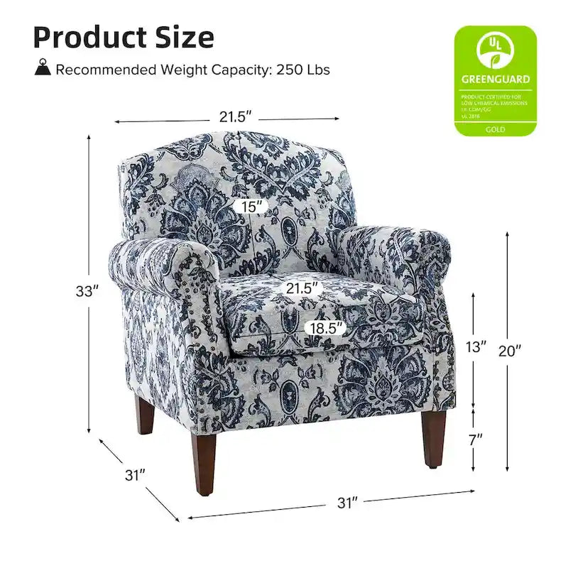 Fauteuil Giampiero en bois rembourré avec clous décoratifs par HULALA HOME