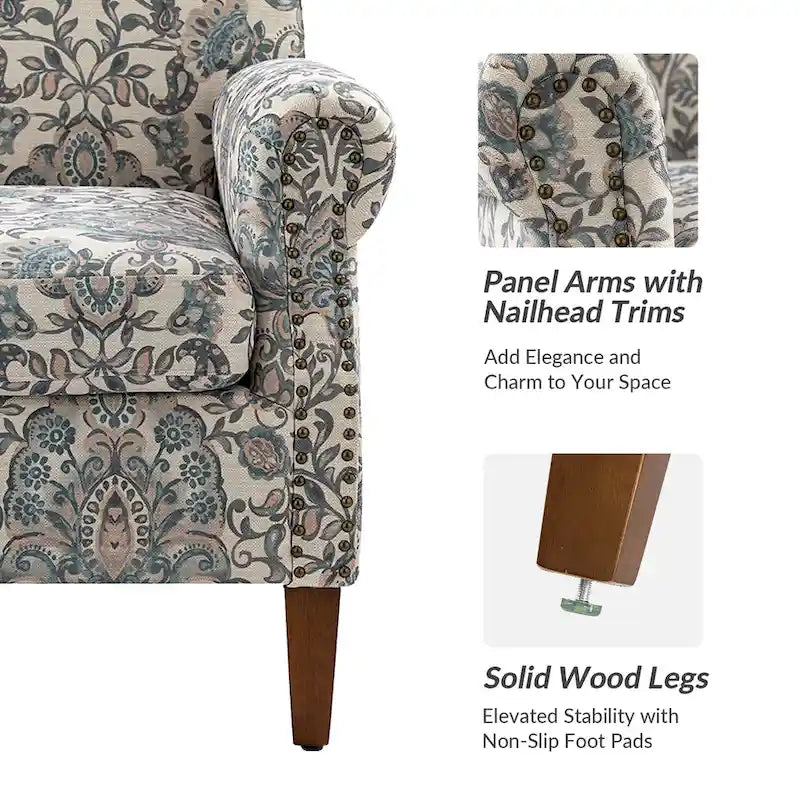 Fauteuil Giampiero en bois rembourré avec clous décoratifs par HULALA HOME