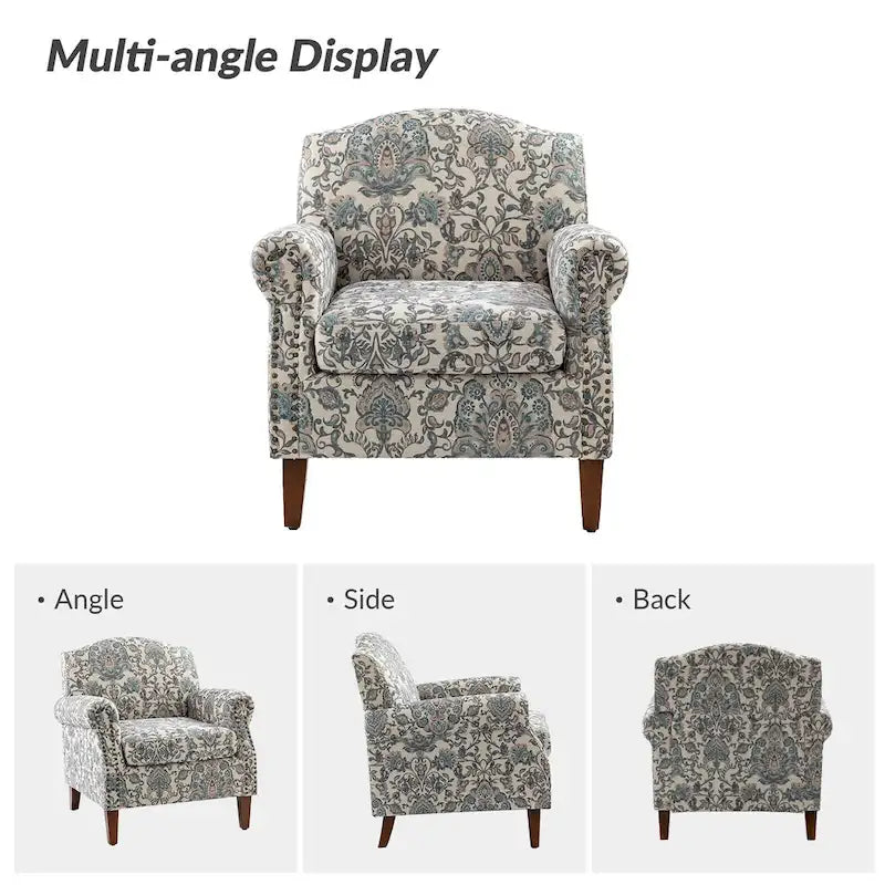 Fauteuil Giampiero en bois rembourré avec clous décoratifs par HULALA HOME